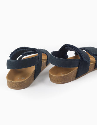 Sandales en daim avec fermeture à scratch pour fille, bleu foncé