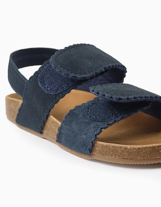 Sandales en daim avec fermeture à scratch pour fille, bleu foncé