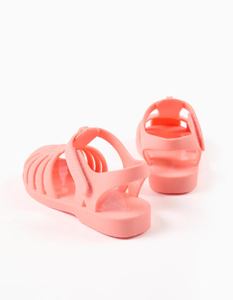 Rubber jelly sandals with touch-fastener for baby girls, light coral