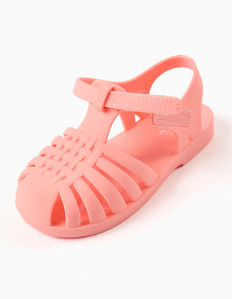 Rubber jelly sandals with touch-fastener for baby girls, light coral