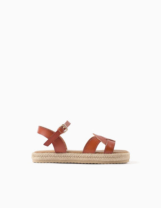 Sandálias acolchoadas com fivela para menina, castanho-claro