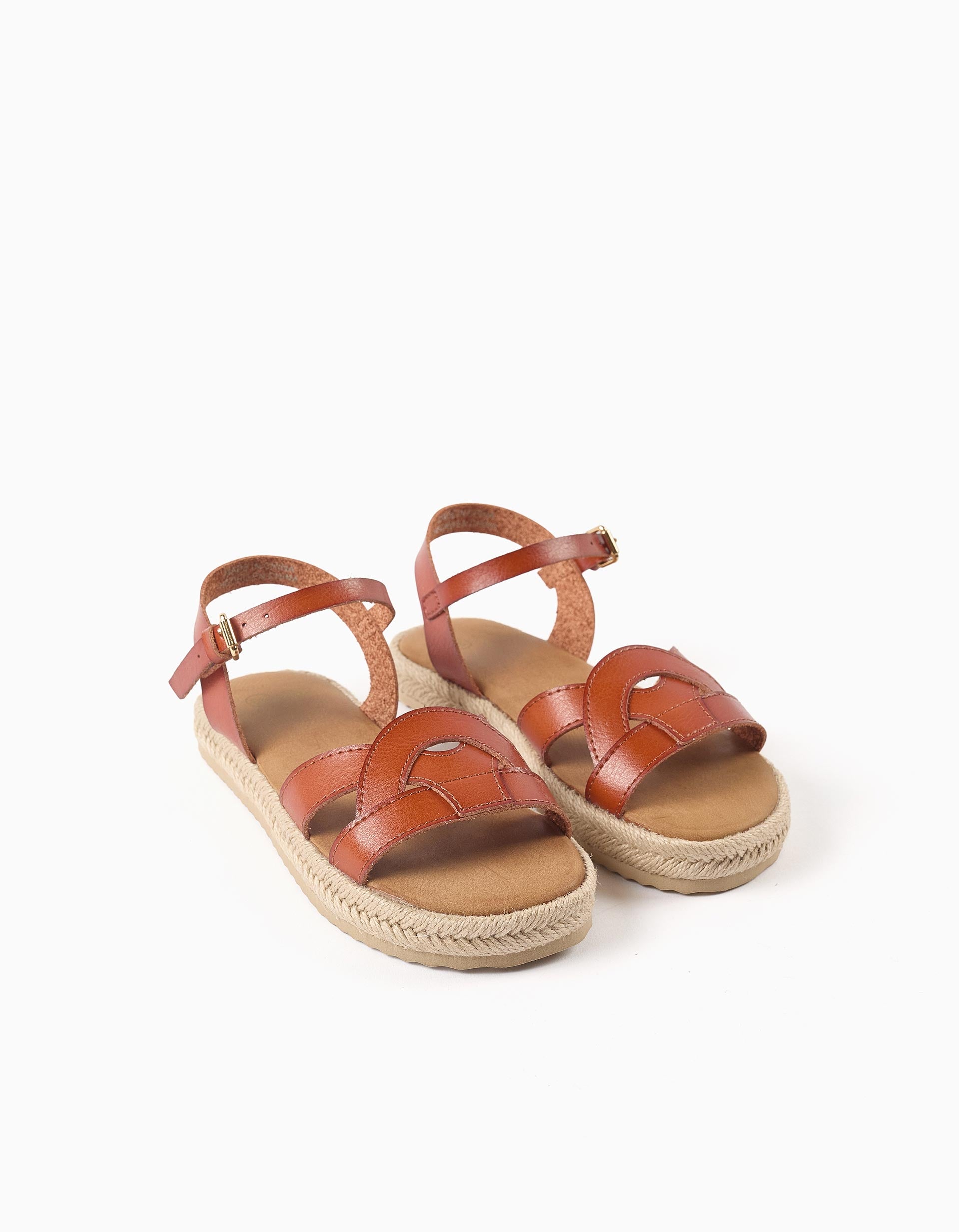Sandálias acolchoadas com fivela para menina, castanho-claro