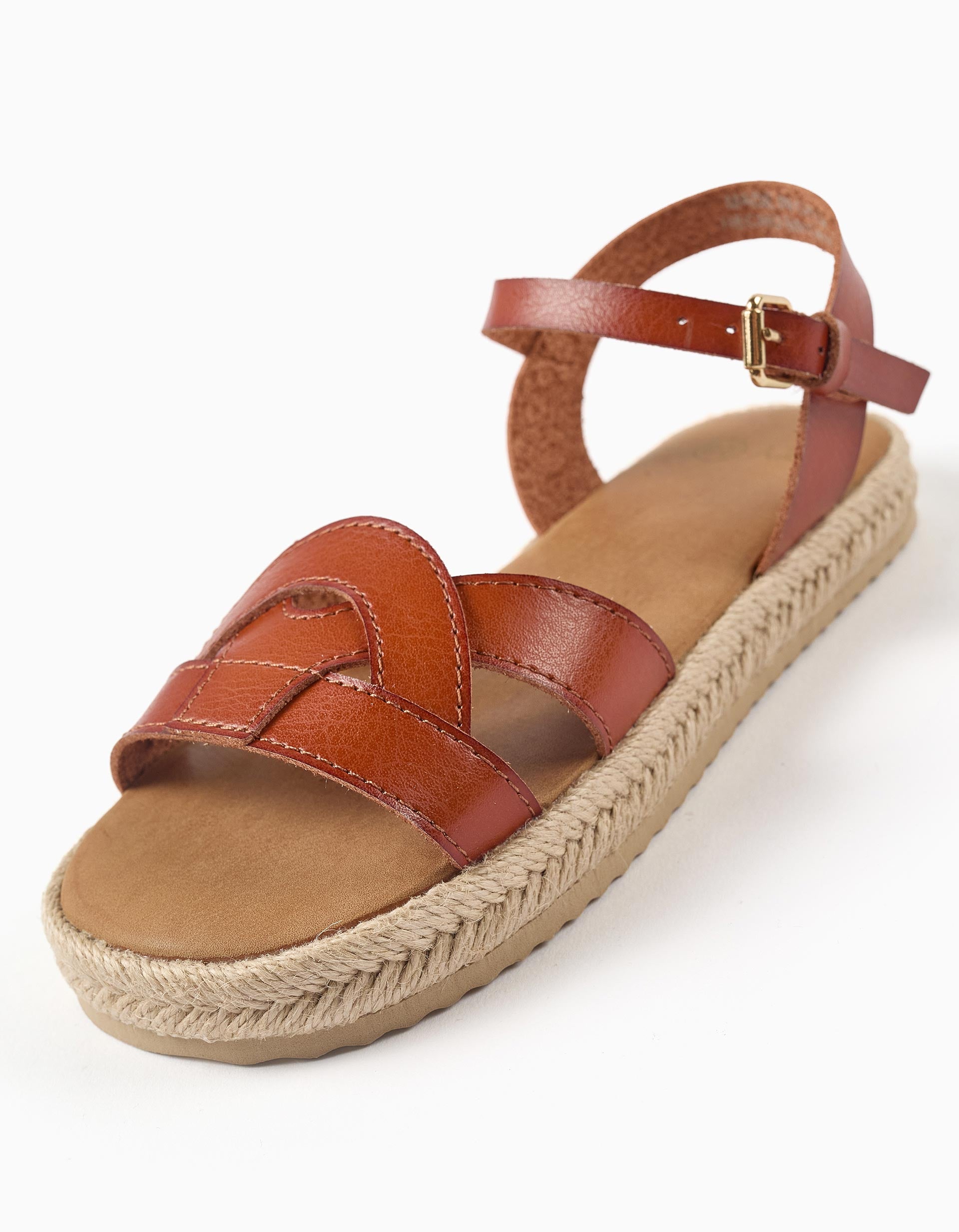 Sandálias acolchoadas com fivela para menina, castanho-claro