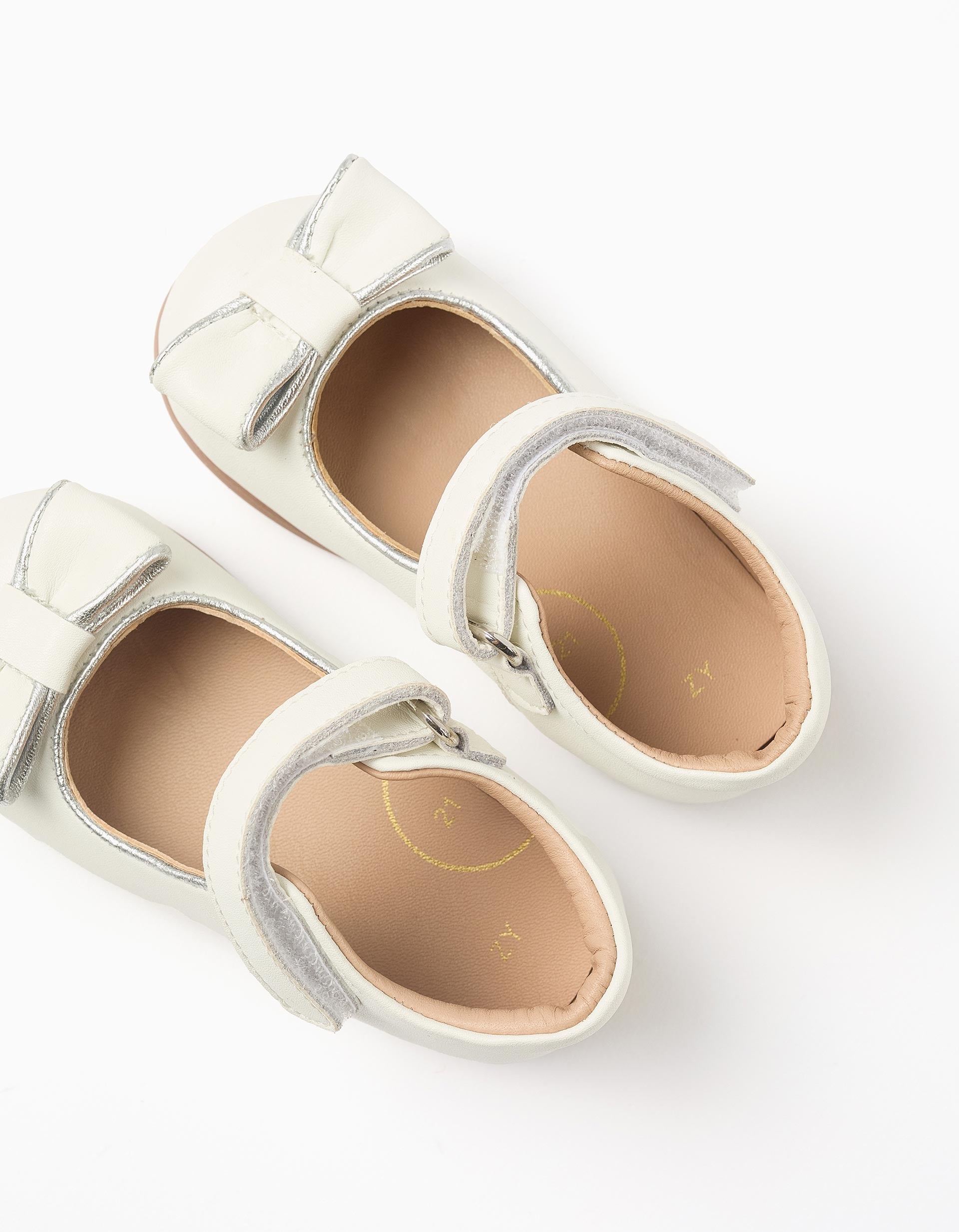 Leather ballerinas with decorative bow for baby girls, white