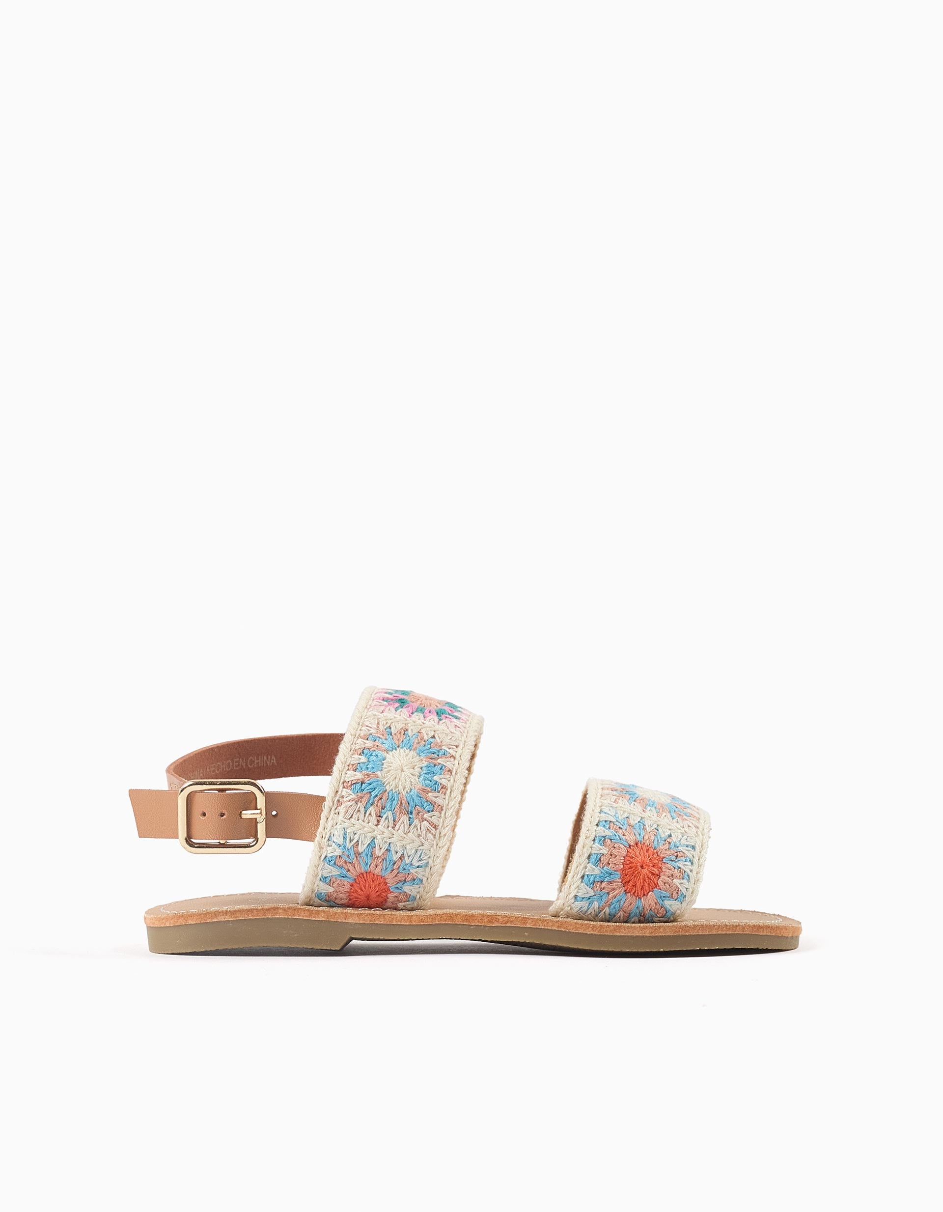 Sandals with crocheted floral pattern for girls, multicolour