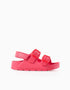 Rubber buckle footbed sandals for baby girls, coral