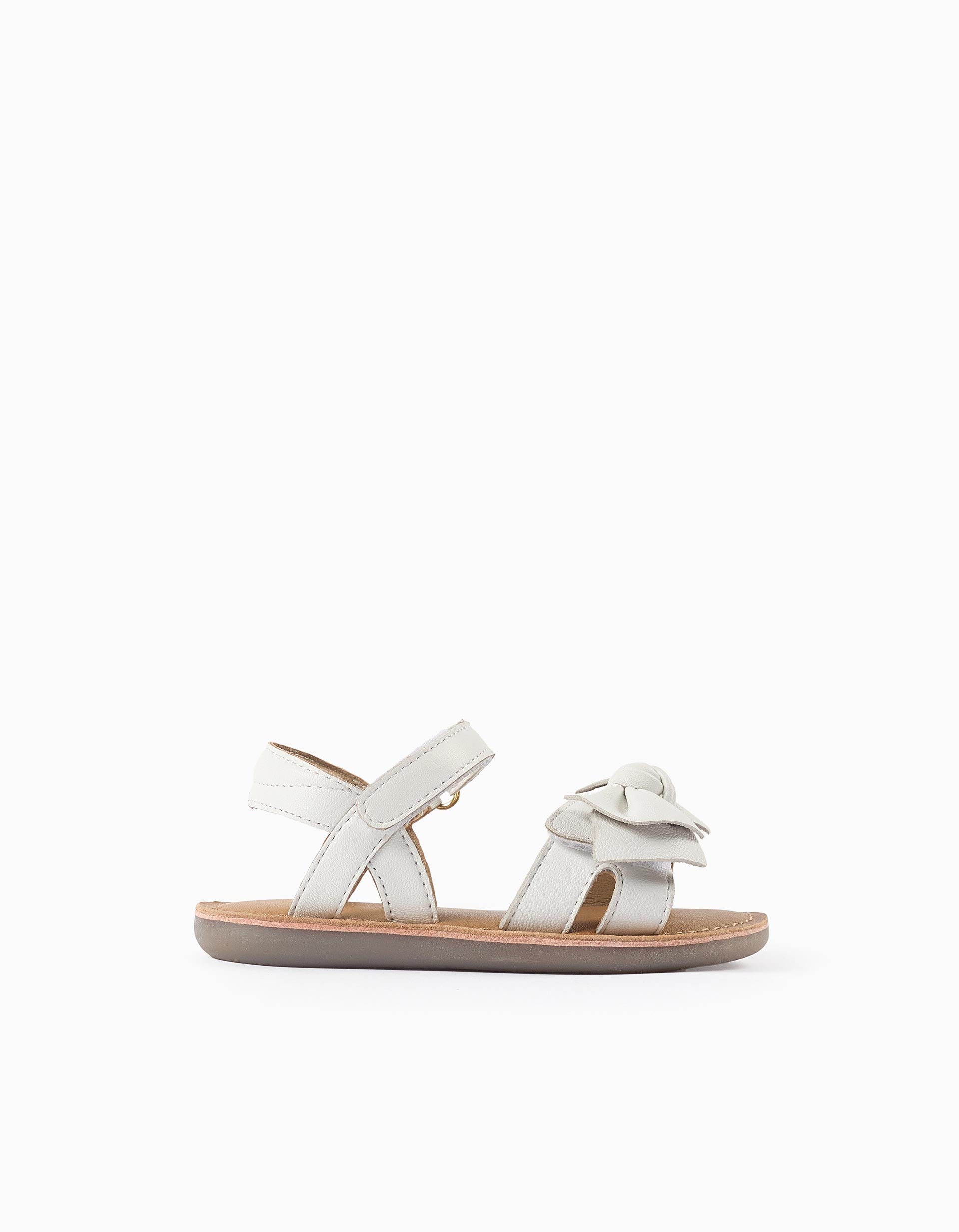 Leather sandals with decorative bow for baby girls, white