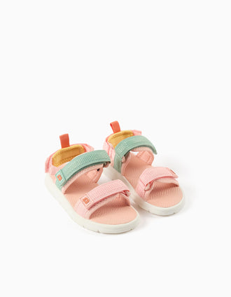 Superlight sandals with touch-fastening straps for baby girls, multicolour