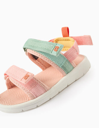 Superlight sandals with touch-fastening straps for baby girls, multicolour