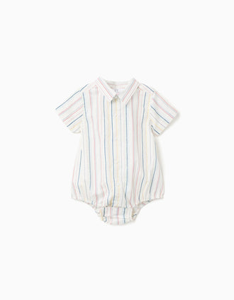 Body-camisa de algodão com riscas B&S para recém-nascido, multicolor