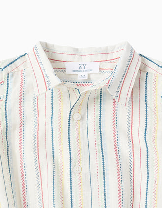 Body-camisa de algodão com riscas B&S para recém-nascido, multicolor