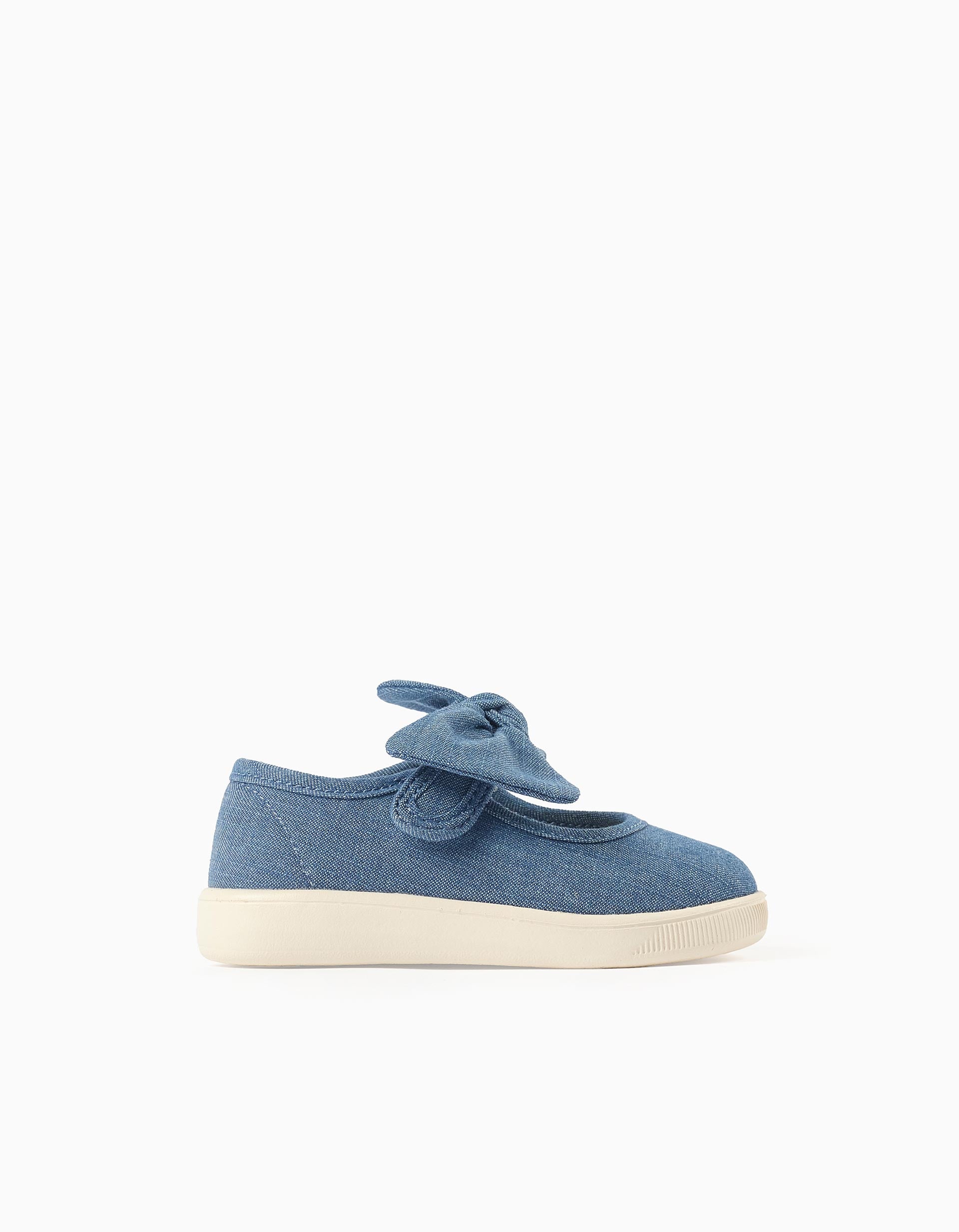 Sabrinas de lona com sola flexível para bebé menina, azul