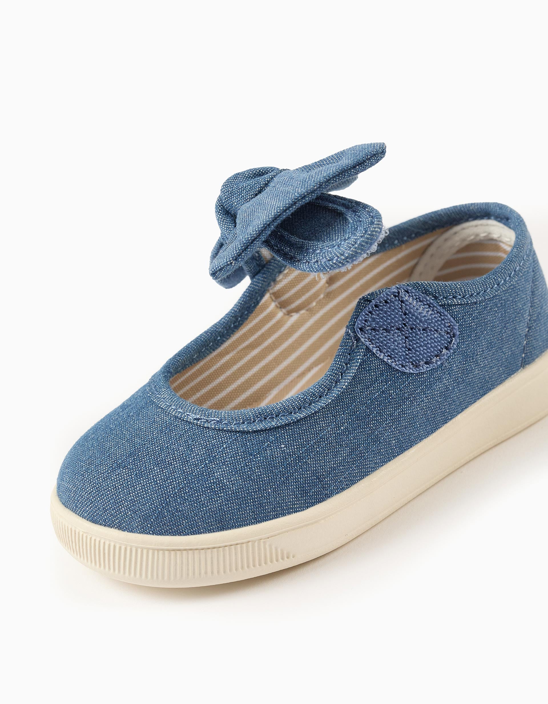 Sabrinas de lona com sola flexível para bebé menina, azul
