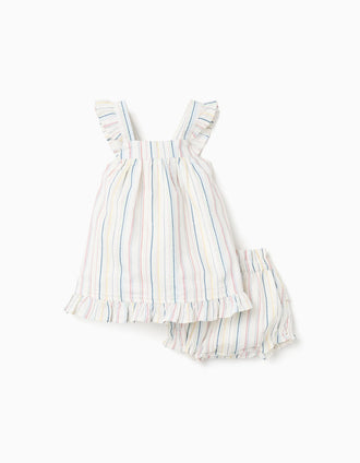 Vestido + tapa-fraldas com riscas étnicas B&S para recém-nascida, multicolor