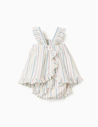 Vestido + tapa-fraldas com riscas étnicas B&S para recém-nascida, multicolor