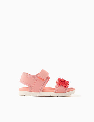 Non-slip sandals with starfish application for baby girls, light pink