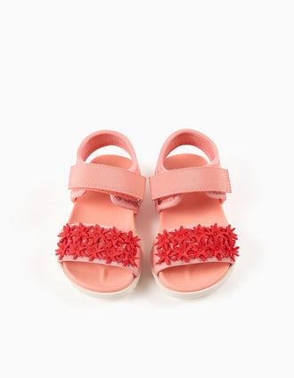 Non-slip sandals with starfish application for baby girls, light pink