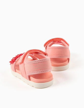 Non-slip sandals with starfish application for baby girls, light pink