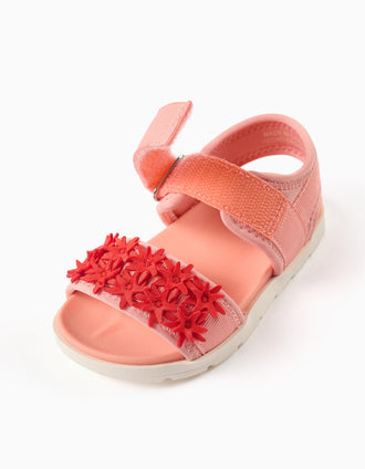 Non-slip sandals with starfish application for baby girls, light pink