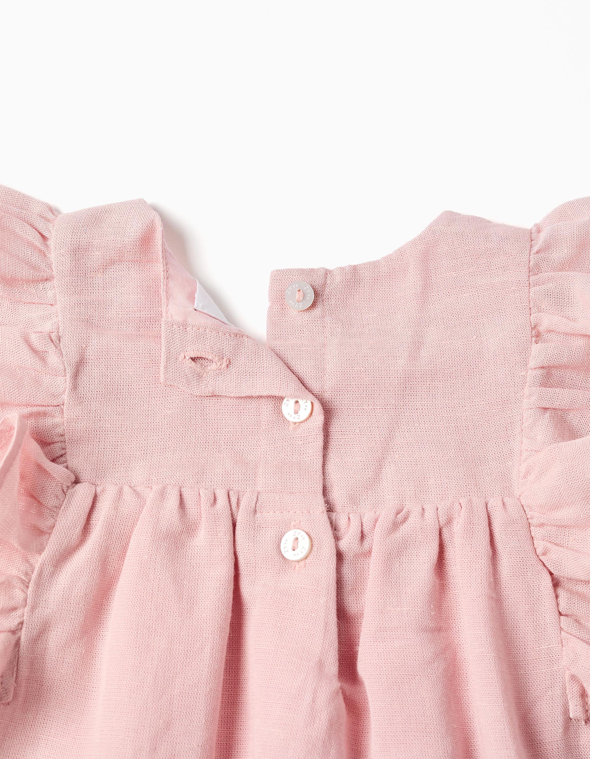 Dress and bloomers in cotton and linen for newborn girls, light pink