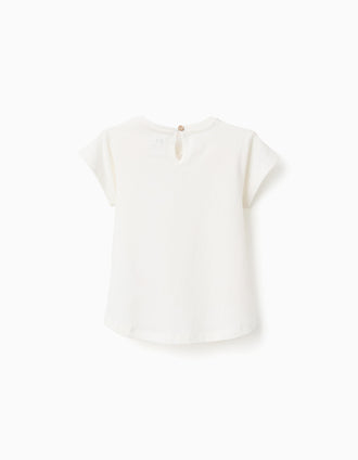 Cotton T-shirt with ice-cream motif for baby girls, white