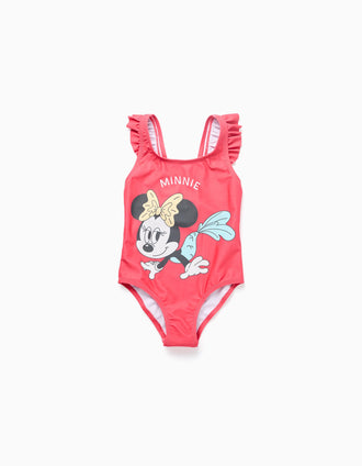 Maillot de bain à imprimé Minnie et volants pour bébé fille, corail