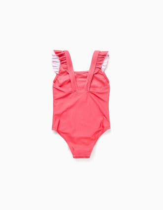 Maillot de bain à imprimé Minnie et volants pour bébé fille, corail