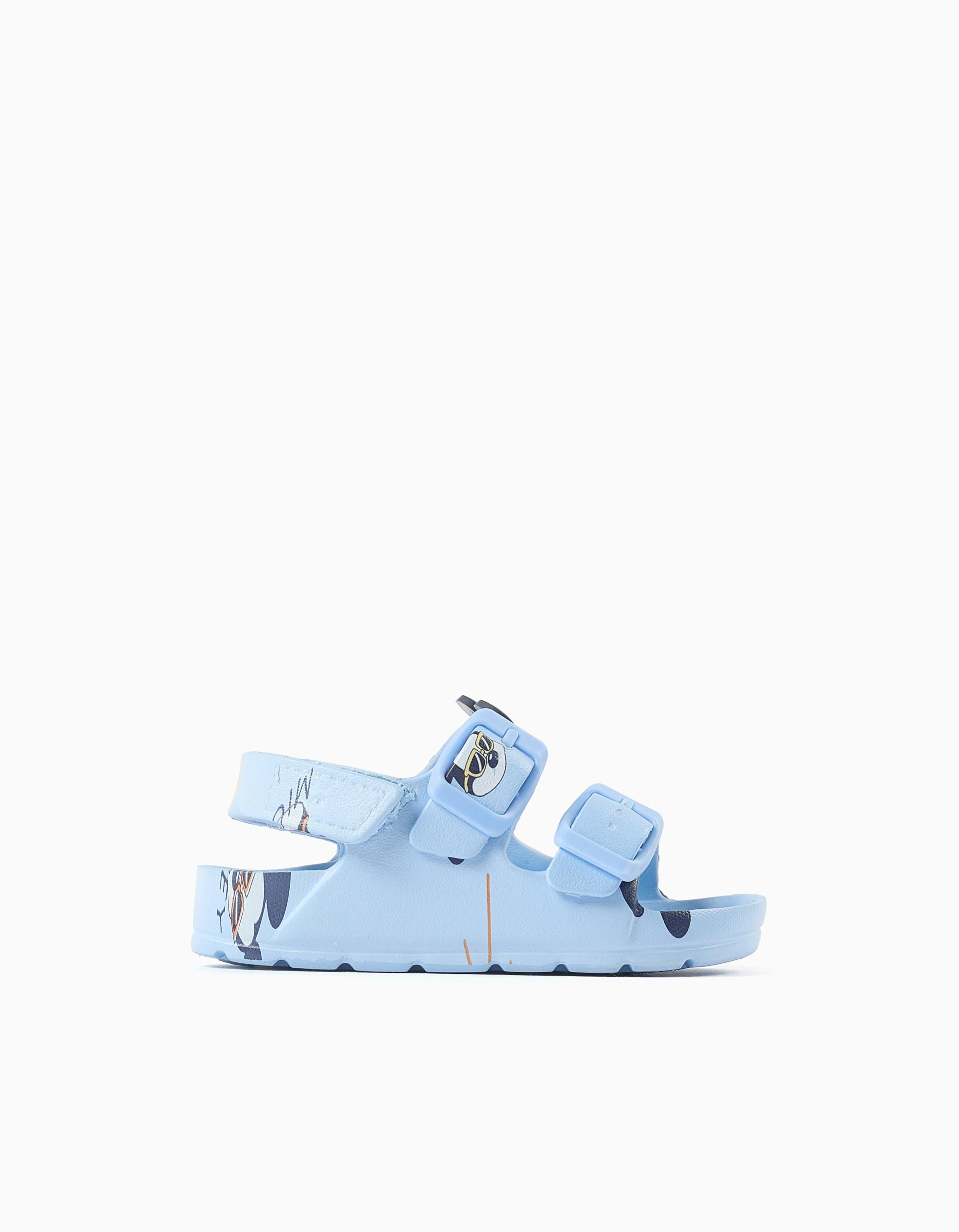 Sandálias de borracha com fivela Mickey para bebé menino, azul-claro