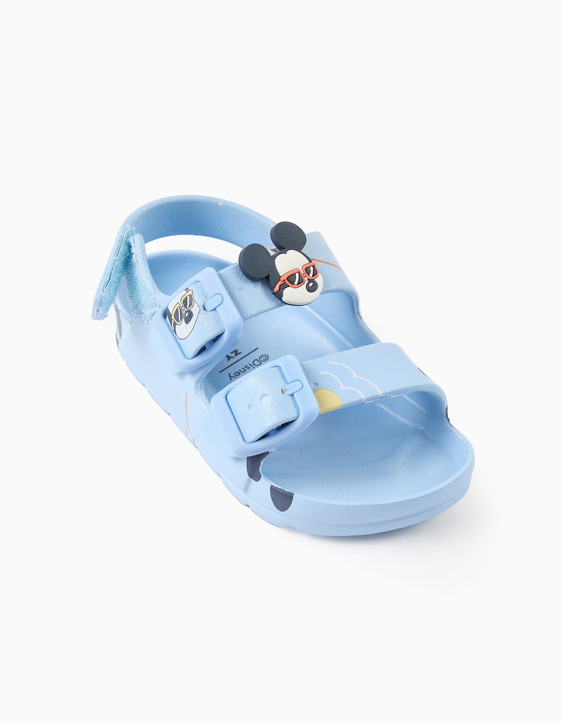 Sandálias de borracha com fivela Mickey para bebé menino, azul-claro