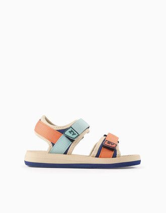 Sandales avec fermeture à scratch pour garçon, orange/bleu