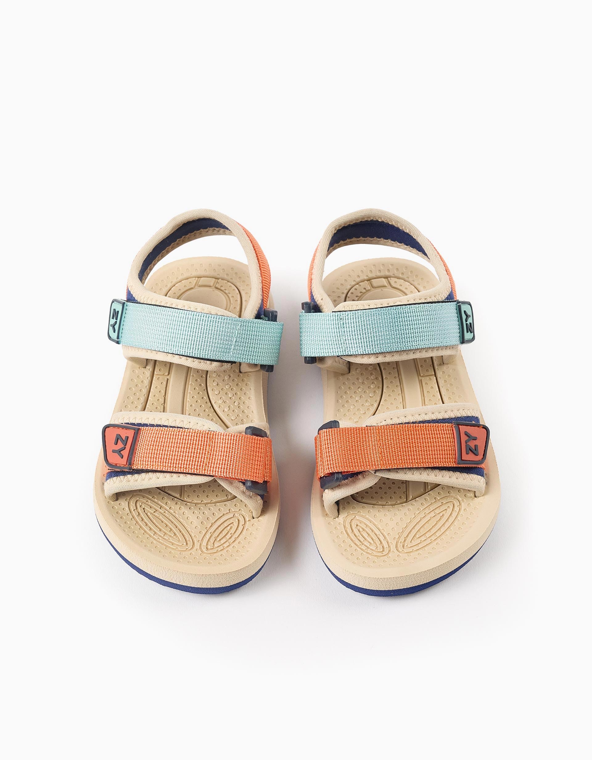 Sandals with touch-fastening straps for boys, orange/blue