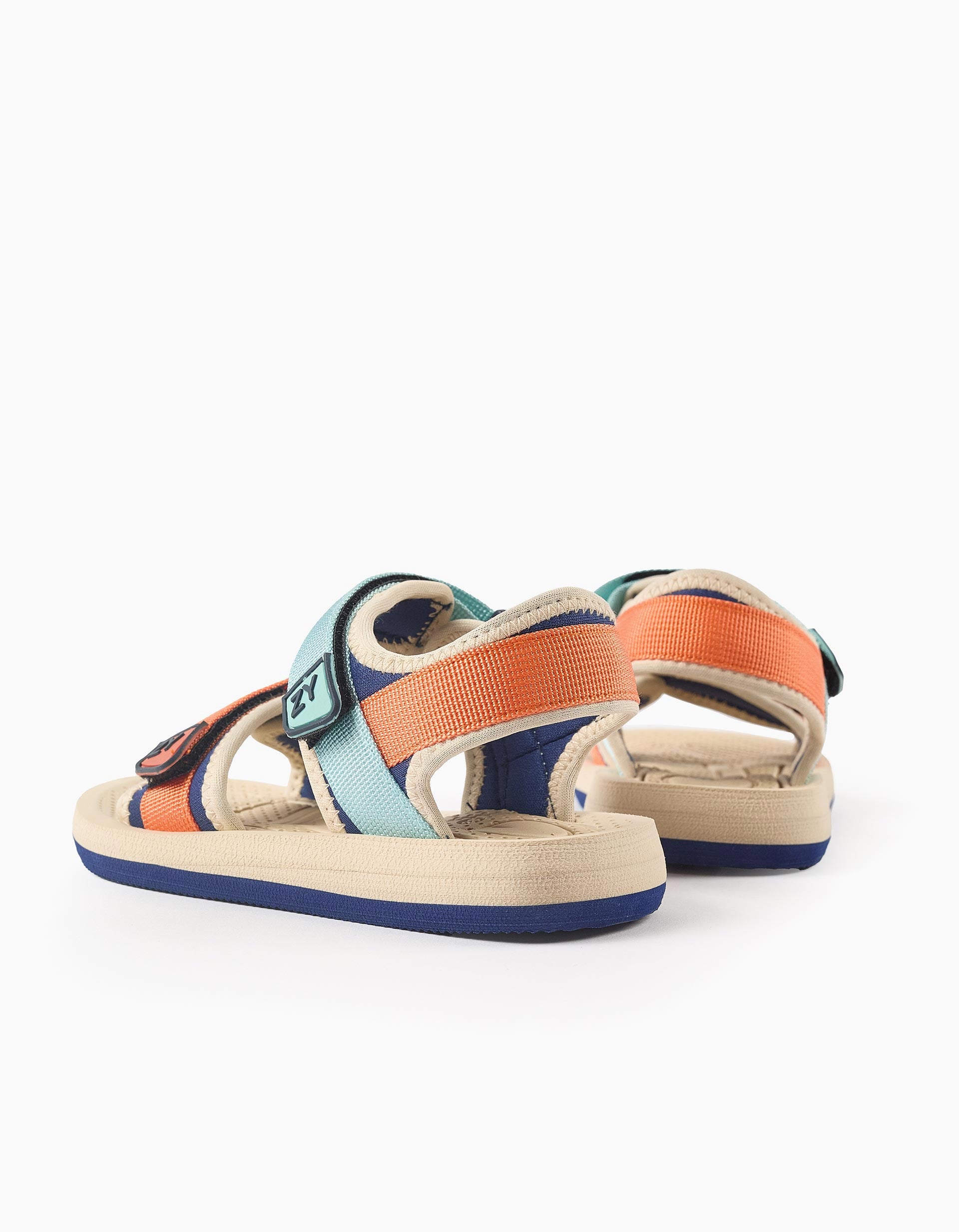 Sandals with touch-fastening straps for boys, orange/blue