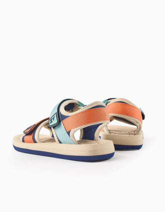 Sandales avec fermeture à scratch pour garçon, orange/bleu