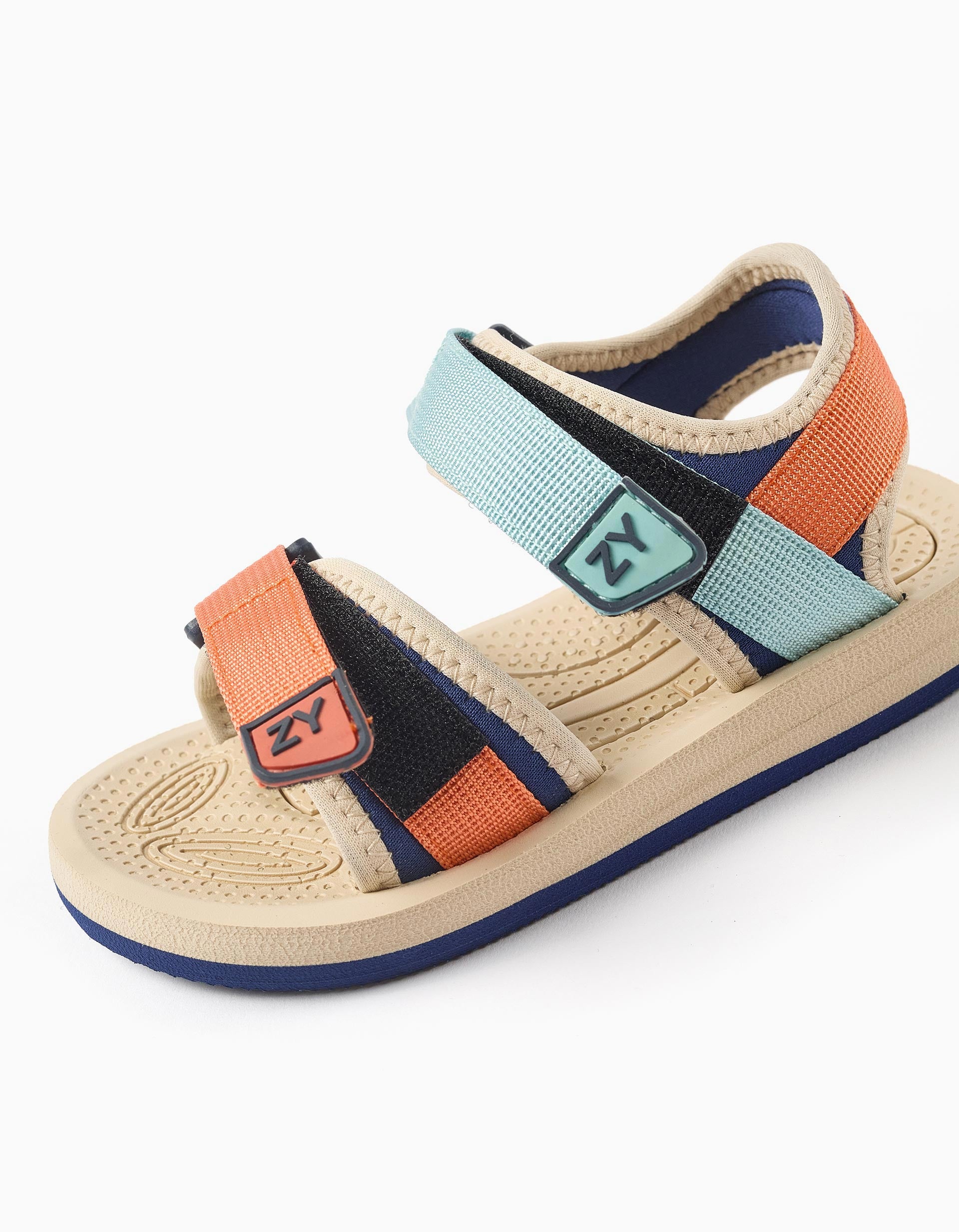 Sandals with touch-fastening straps for boys, orange/blue