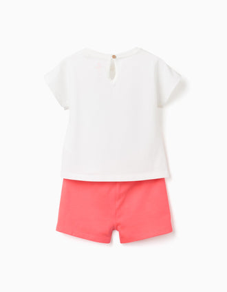Cotton T-shirt and shorts with Minnie print for baby girls, white/red