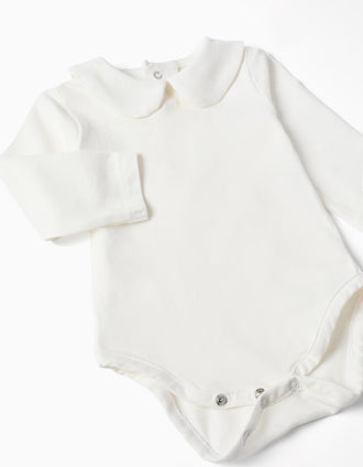 Cotton bodysuit + striped romper set for newborn boys, white/blue