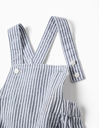 Cotton bodysuit + striped romper set for newborn boys, white/blue