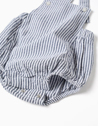 Cotton bodysuit + striped romper set for newborn boys, white/blue