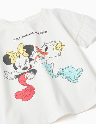 Cotton T-shirt with Minnie and Daisy print for baby girls, white