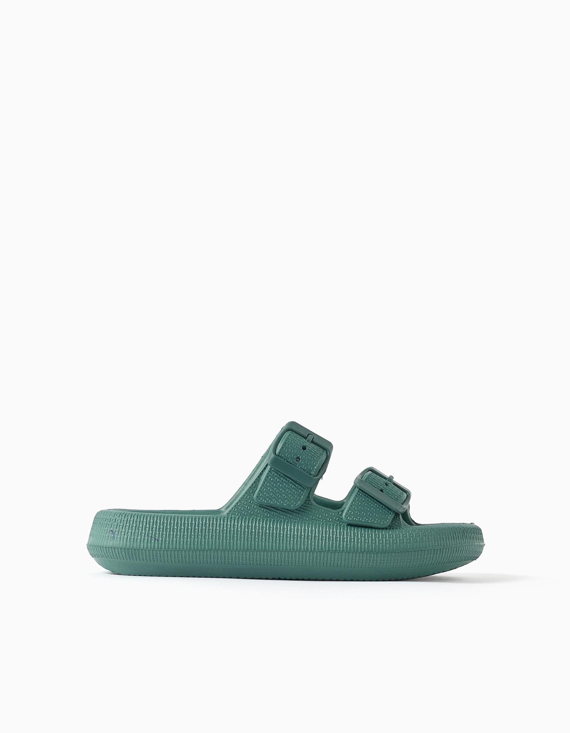 Sandálias de borracha com dupla fivela para menino, verde-escuro