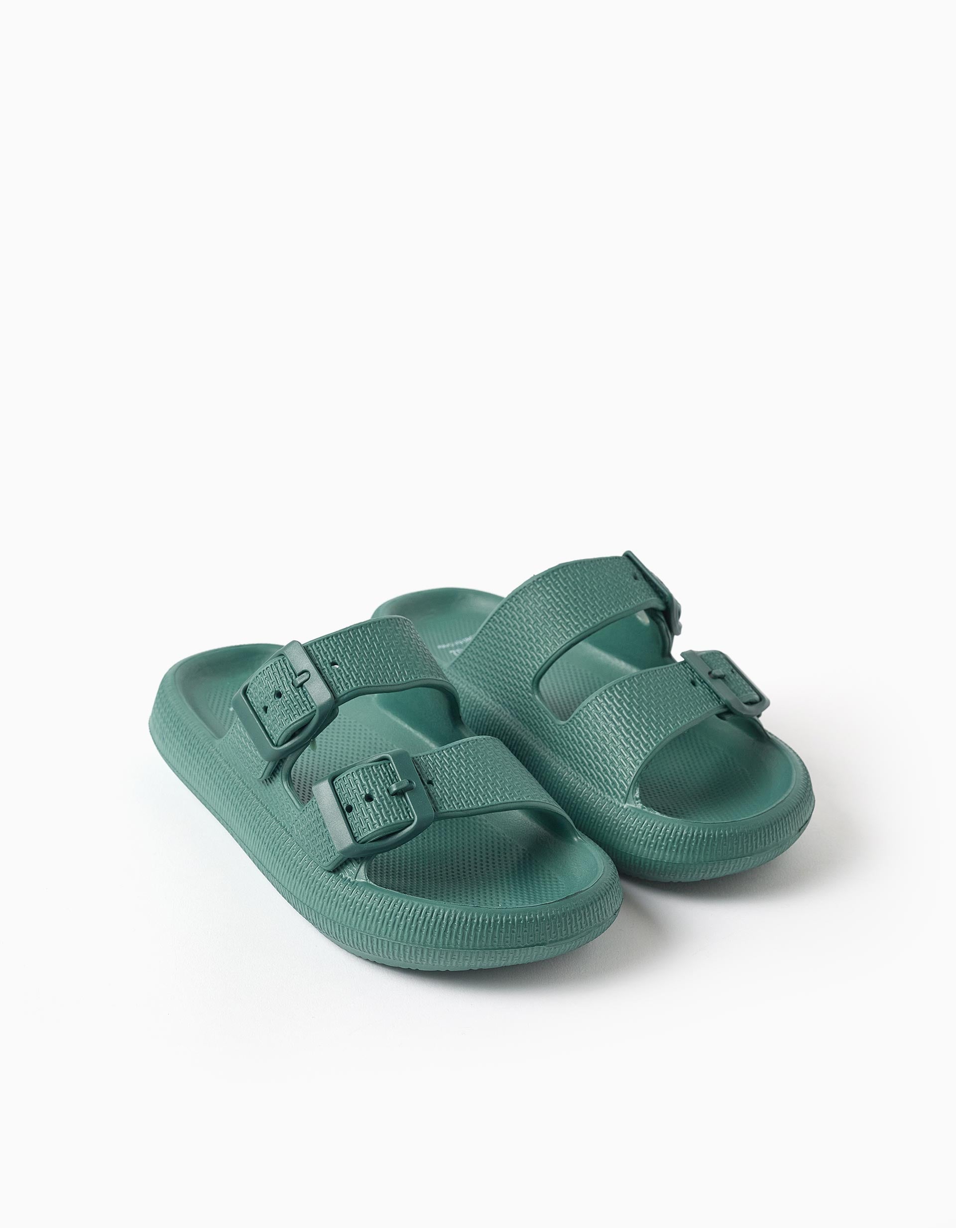 Sandálias de borracha com dupla fivela para menino, verde-escuro