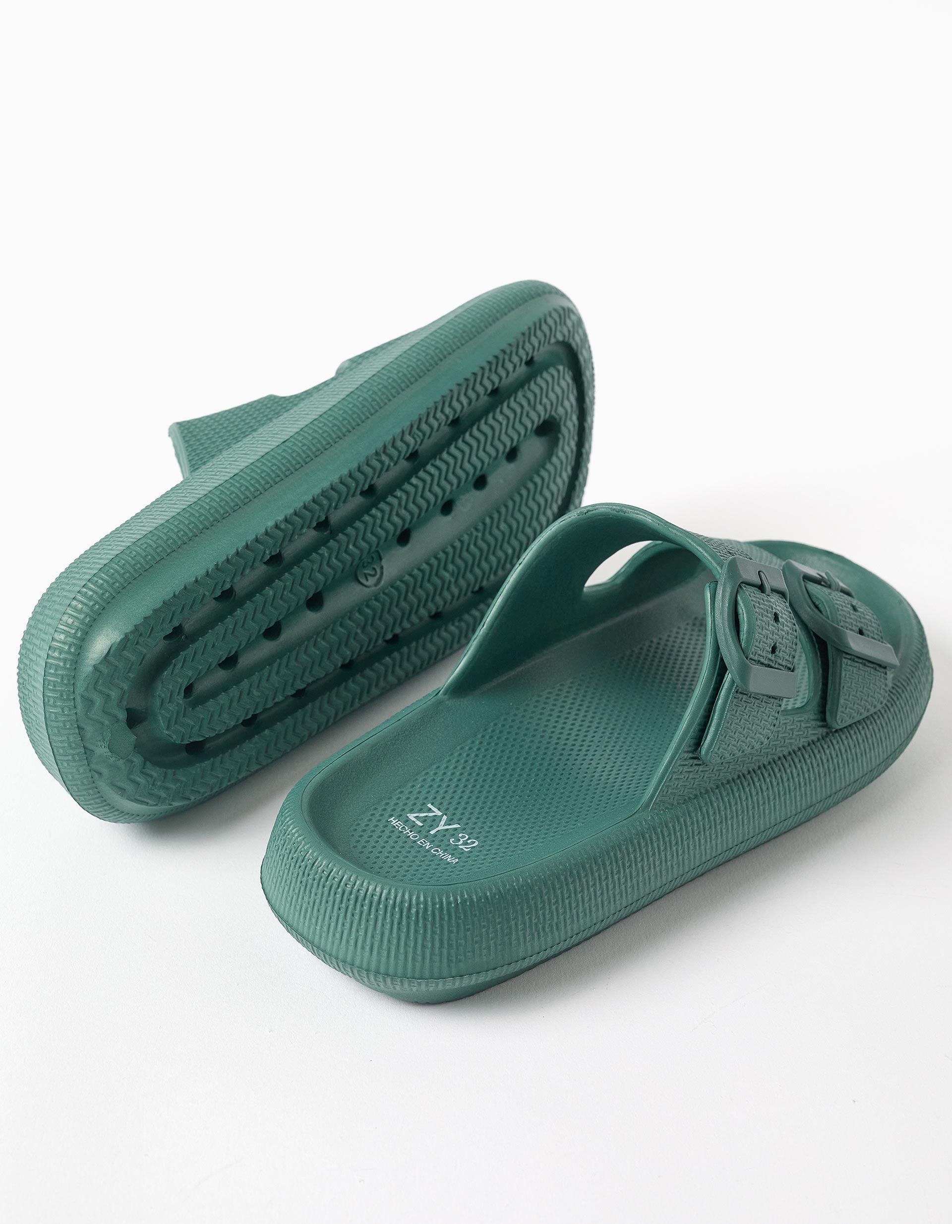 Sandálias de borracha com dupla fivela para menino, verde-escuro