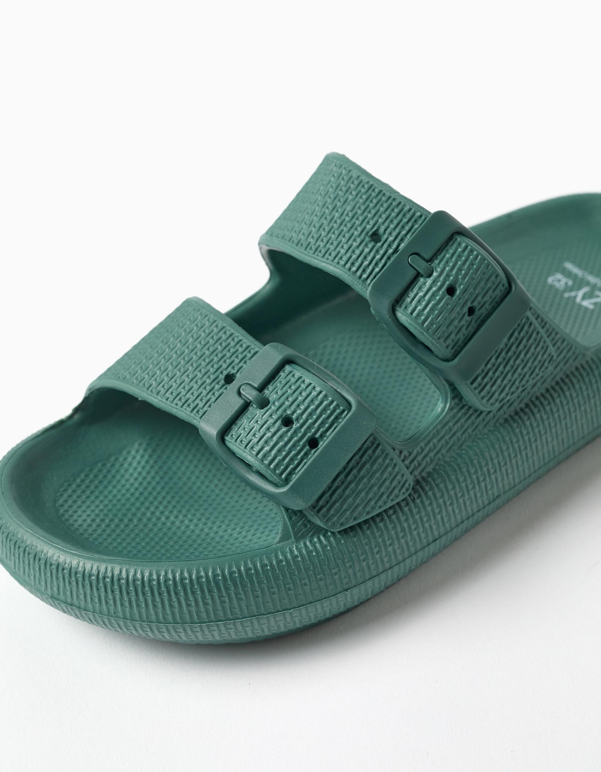 Sandálias de borracha com dupla fivela para menino, verde-escuro