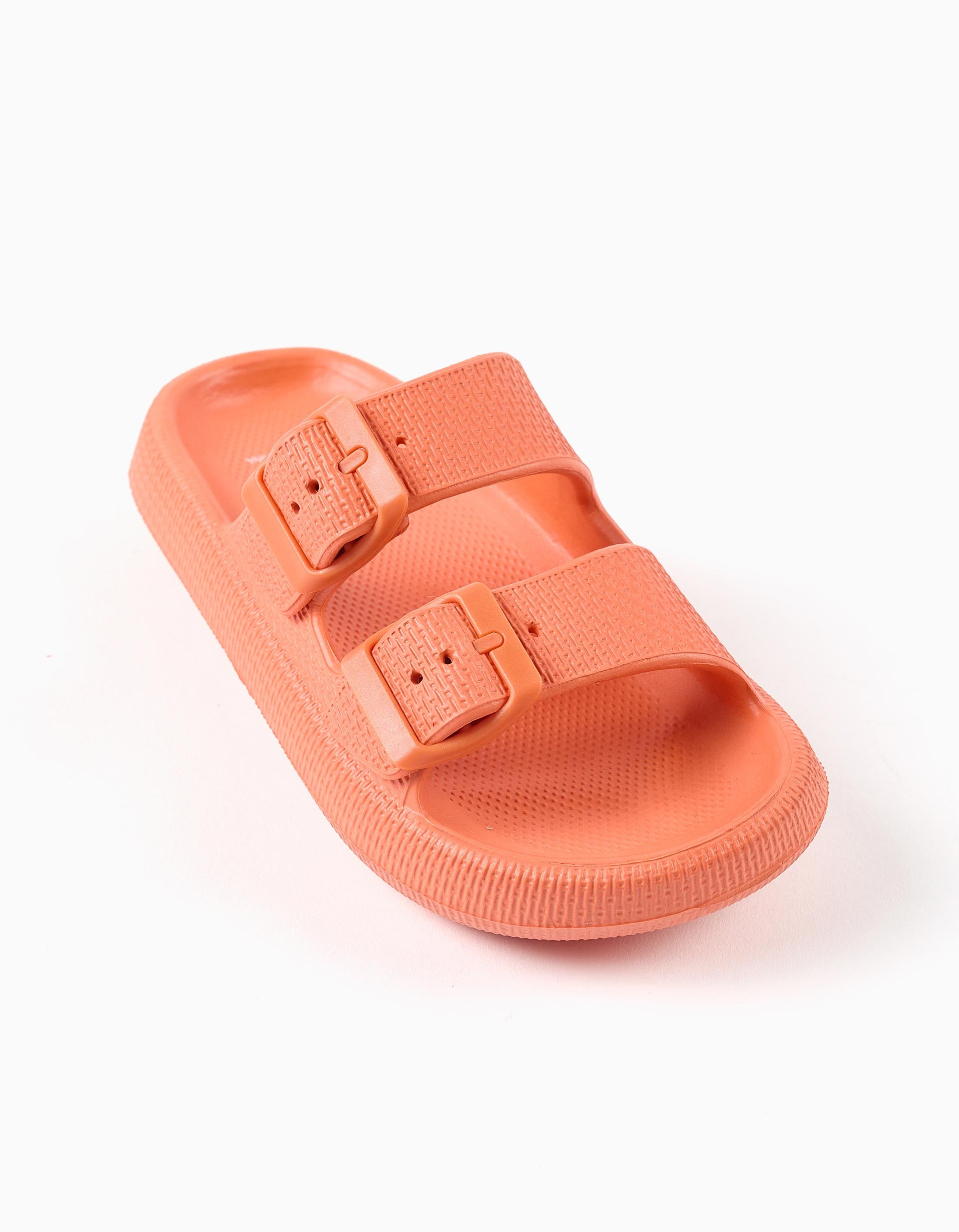 Rubber footbed sandals with double buckle for children, orange