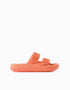 Rubber footbed sandals with double buckle for children, orange