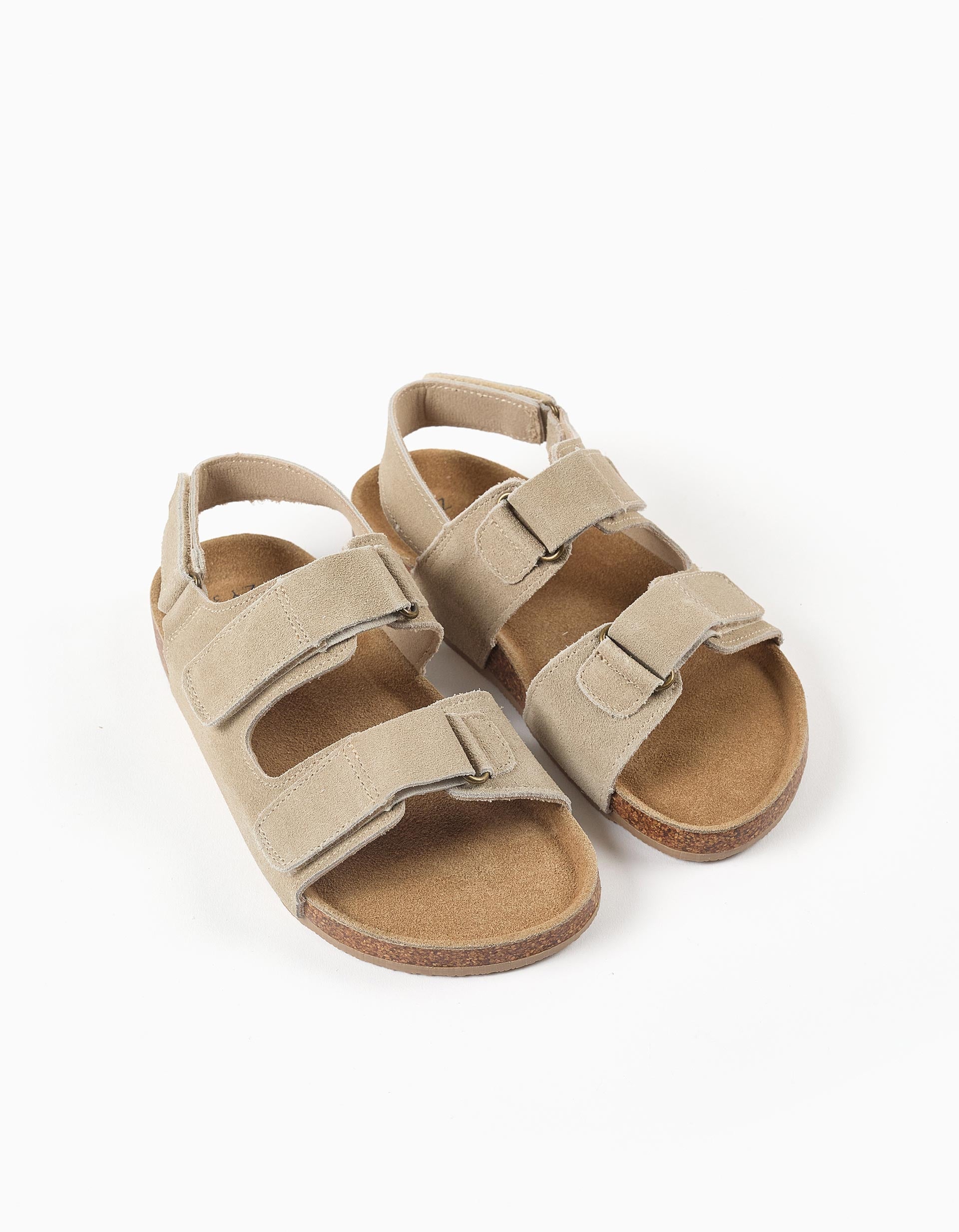 Suede footbed sandals with cork insole for boys, beige