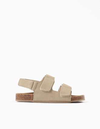 Sandales en daim à semelle intérieure en liège pour garçon, beige