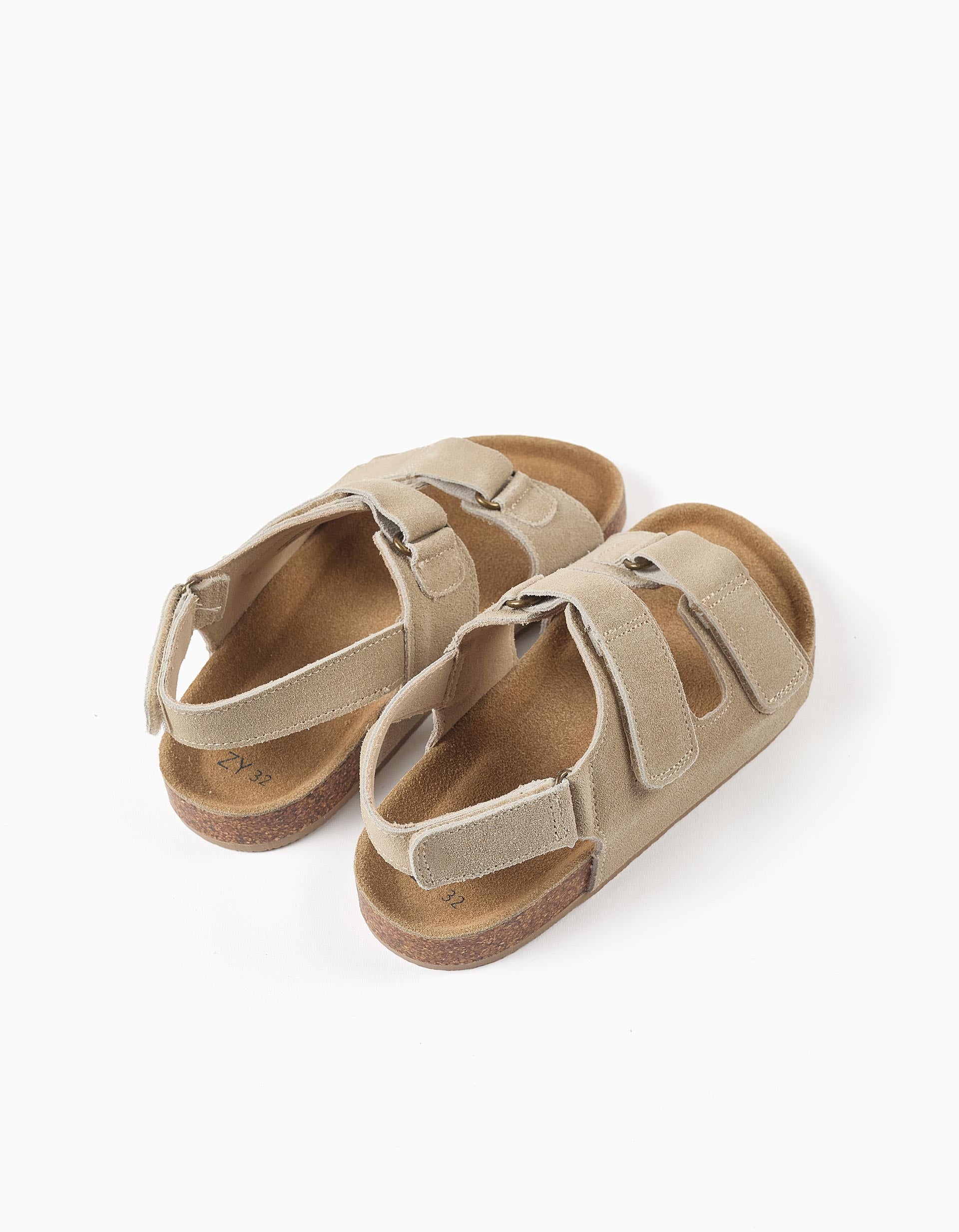 Suede footbed sandals with cork insole for boys, beige