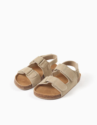 Sandales en daim à semelle intérieure en liège pour garçon, beige