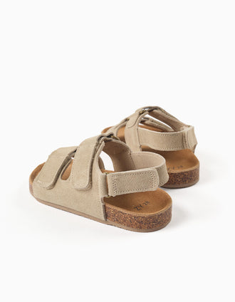 Sandales en daim à semelle intérieure en liège pour garçon, beige